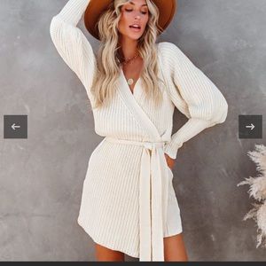 Cotton Wrap Sweater Dress